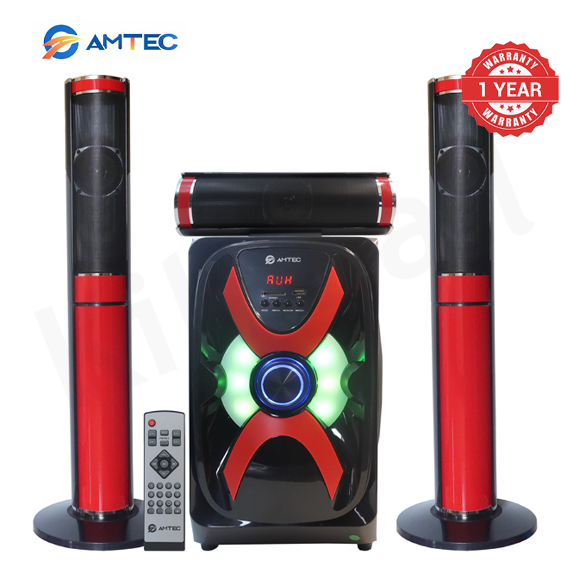 Amtec AM-701 3.1CH Multimedia Home Theater Speaker System 60W RMS 20000W PMPO Subwoofer Bluetooth FM USB SD Input   Remote Control Woofer 1 Year Warranty