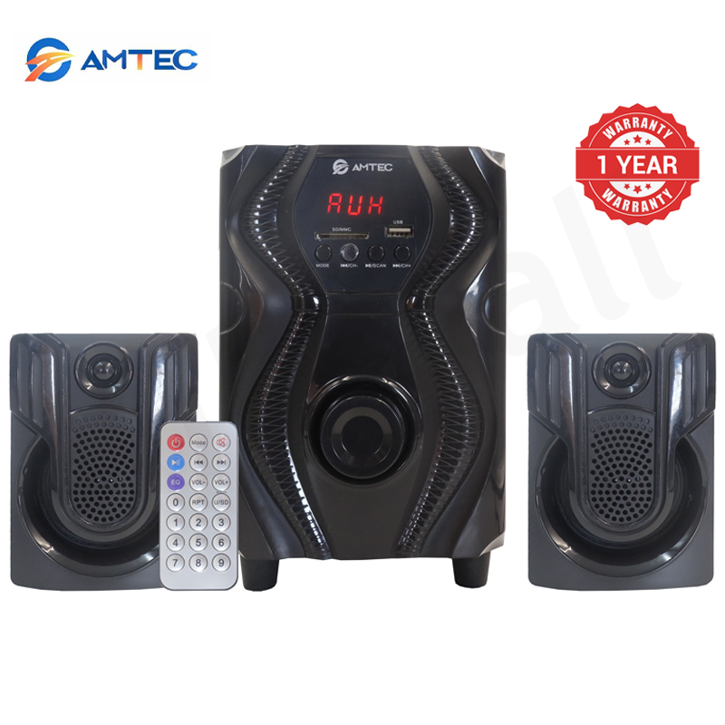 Amtec AM-018 2.1CH Bluetooth HIFI Speaker Subwoofer System, 45W RMS 3000W PMPO, 4 Inch Bass Driver, 3D Real Sound FM USB SD Home Audio Speaker Woofer