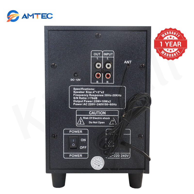 Amtec AM-018 2.1CH Bluetooth HIFI Speaker Subwoofer System, 45W RMS 3000W PMPO, 4 Inch Bass Driver, 3D Real Sound FM USB SD Home Audio Speaker Woofer
