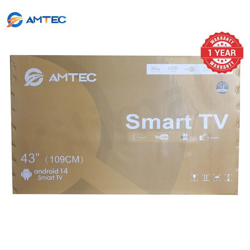 AMTEC 43L12S 43 inch Smart TV Frameless Full HD Android TV Bluetooth WiFi, App Store, Inbuilt Decoder 2HDMI 2USB Ports Support Netflix YouTube Google Play store Energy Saving LED Television
