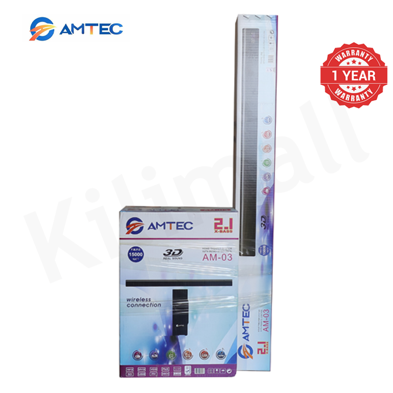Amtec AM-03 2.1CH AC/DC Soundbar With 6.5" Subwoofer,35W RMS 15000W PMPO, Bluetooth, FM, USB/SD/AUX, Home Theater Speaker System Woofer