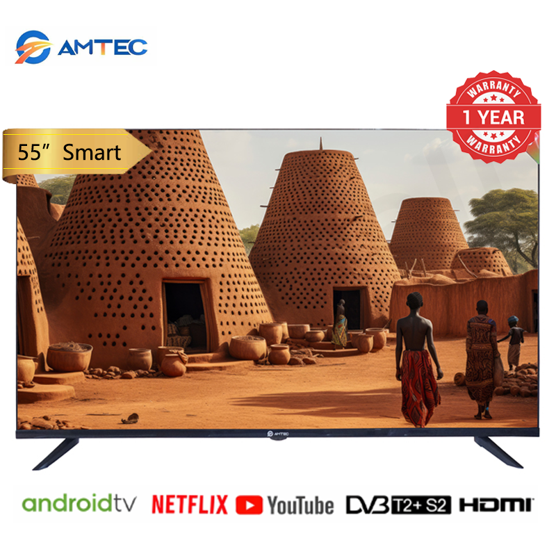 Amtec  55L12 55 inch Smart TV Frameless 4K UHD Android TV, Wi-Fi Ethernet, 3HDMI 2USB Ports, Netflix YouTube Prime Video Bluetooth Energy Saving Wide View Angle