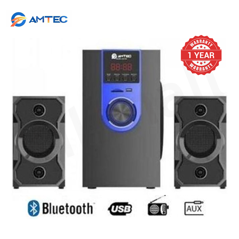 Amtec AM-008 2.1CH Home Theatre Multimedia Speaker System, 5000W PMPO Hi-Fi Woofer, Bluetooth FM USB SD Playback Support DVD VCD PS2 XBOX Tuner Blue/Red 1 Year Warranty