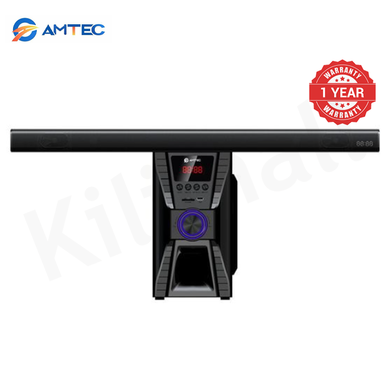 Amtec AM-501 2.1CH Immersive 3D Sound Bar Subwoofer System,12000W PMPO AC/DC Dual Power,Bluetooth FM AUX USB SD Playback LED Control Dial Remote Control 1 Year Warranty
