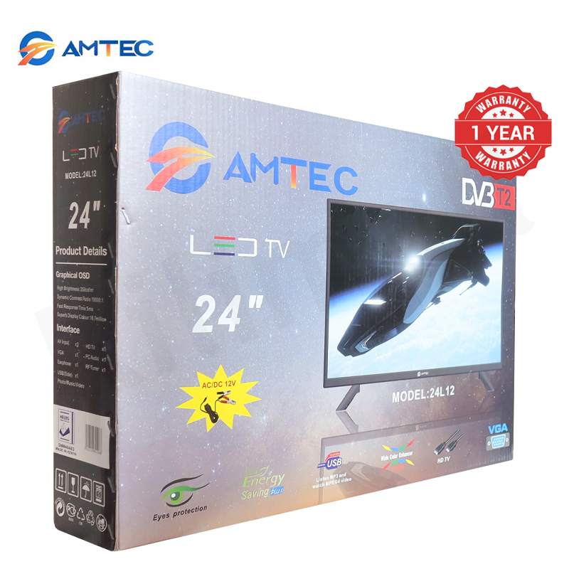 Amtec  24L12 24 inch Digital TV LED HD Display With AC/DC Power DVB-T2 Tuner and Multi-Port Connectivity With Inbuilt Decoder for Local Channels 1 Year Warranty
