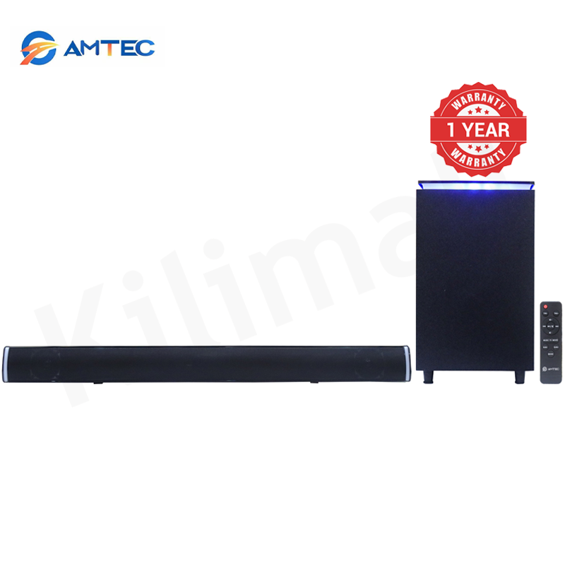 Amtec AM-04 Soundbar Home Theatre Speaker System With Wireless Subwoofer, 100W RMS 20000W PMPO, Bluetooth USB SD AUX FM, LED Display Remote Control 3D Surround AC/DC Dual Power Compatibility