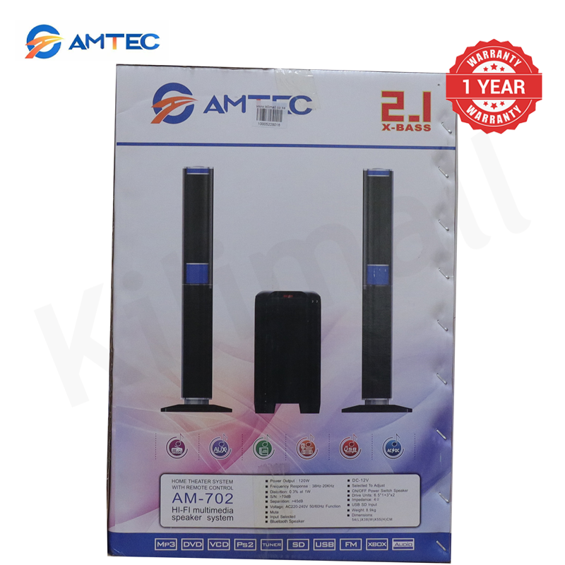 Amtec AM-702 2.1CH X‑BASS Soundbar System, 120W RMS 20000W PMPO Speaker System Woofer, BT/USB/SD/FM/AUX, AC/DC Dual Power, Remote