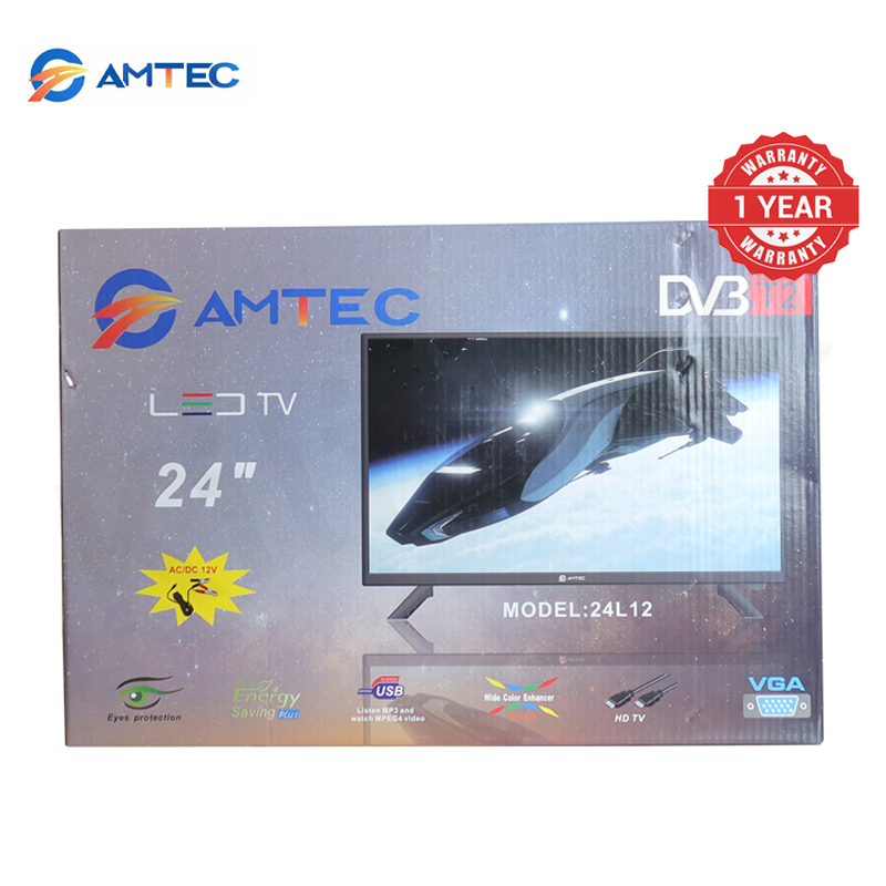 Amtec  24L12 24 inch Digital TV LED HD Display With AC/DC Power DVB-T2 Tuner and Multi-Port Connectivity With Inbuilt Decoder for Local Channels 1 Year Warranty