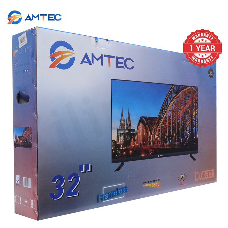 Amtec 32M6 32 Inch Digital TV Frameless Full HD LED TV AC Powered DVB-T2/S2 Digital Audio Hotel Mode USB Recording 3HDMI 2USB VGA Energy Saving Slim Television 1 Year Warranty