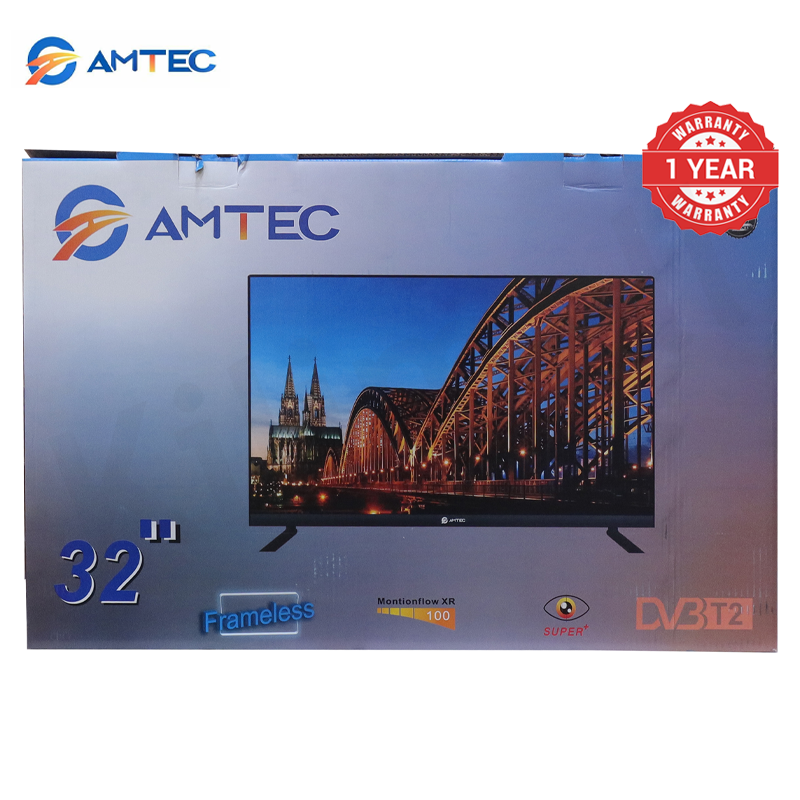 Amtec 32M6 32 Inch Digital TV Frameless Full HD LED TV AC Powered DVB-T2/S2 Digital Audio Hotel Mode USB Recording 3HDMI 2USB VGA Energy Saving Slim Television 1 Year Warranty
