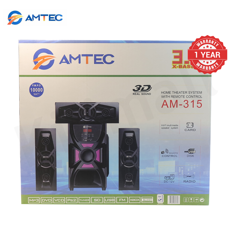 Amtec AM-315 3.1CH Multimedia Subwoofer Audio System,Speaker System 60W RMS 10000W PMPO,AC220V/DC12V Dual Power,Deep Surround Bass,Bluetooth FM AUX USB SD Playback 1 Year Warranty