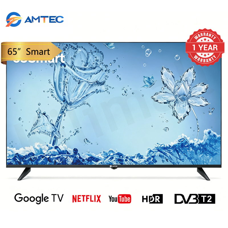 Amtec  65F1 65 Inch Smart TV Frameless 4K UHD Google TV Wi-Fi 3HDMI 2USB Ports Netflix YouTube Prime Video Bluetooth Energy Saving Television Wide View Angle