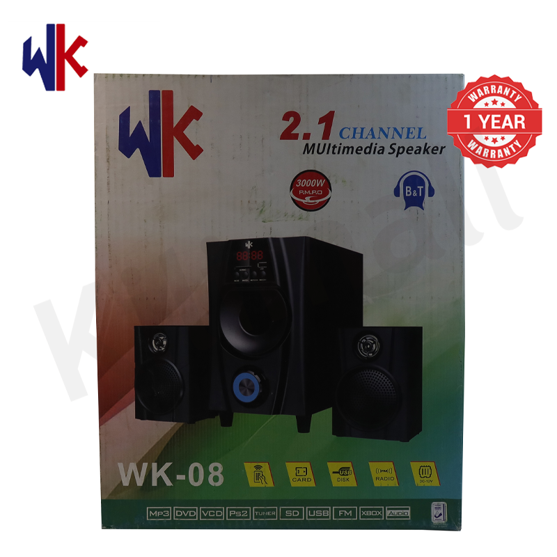 WK WK-07 2.1CH Home Theater Multimedia Speaker System Woofer, 3000W PMPO Deep Surround Bass, Bluetooth BT FM AUX USB SD Input for Music Movie Gaming 1 Year Warranty