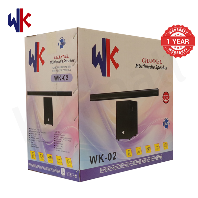 WK WK-02 Sound Bar System Home Theater Multimedia Speaker 35W RMS 10000W PMPO,AC220V/DC12V Dual Power,Bluetooth Connectivity,FM USB SD MP3 DVD PS2 XBOX Heavy Bass Audio System 1Year Warranty