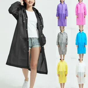 Premium Reusable EVA Raincoat for Adults - Durable Lightweight Waterproof Rain Poncho with Hood and Snap Buttons - Portable Eco-Friendly Emergency Rain Gear