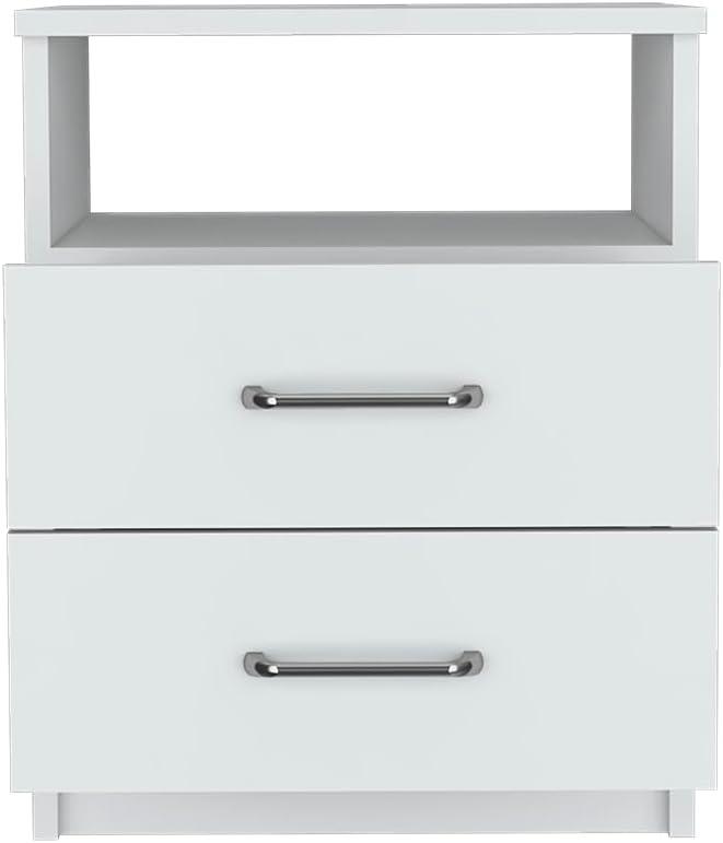 [BRAND NEW!!] Modern Nightstand End Side Table Bedside Furniture Night Stand 2 Drawer Dresser Chest with Open Shelves Small Office Filing Storage Cabinet for BEDROOM