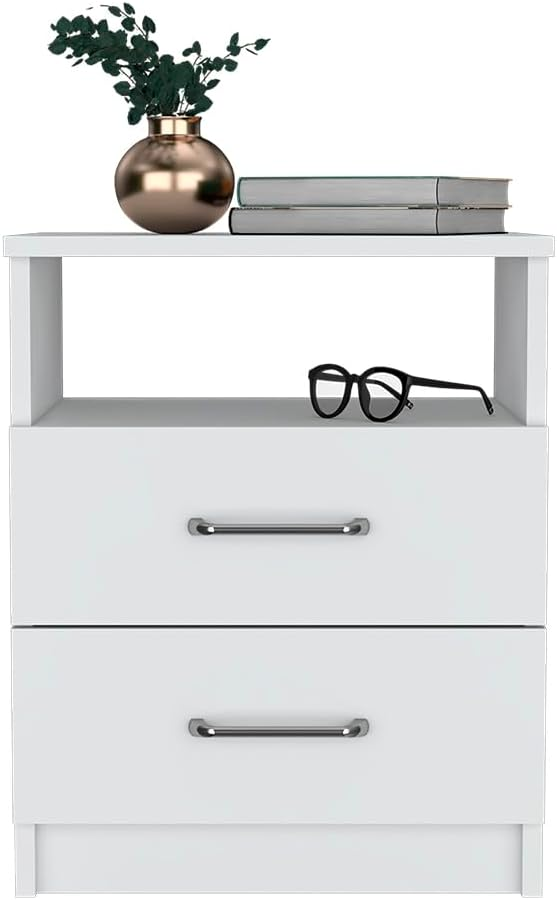 [BRAND NEW!!] Modern Nightstand End Side Table Bedside Furniture Night Stand 2 Drawer Dresser Chest with Open Shelves Small Office Filing Storage Cabinet for BEDROOM