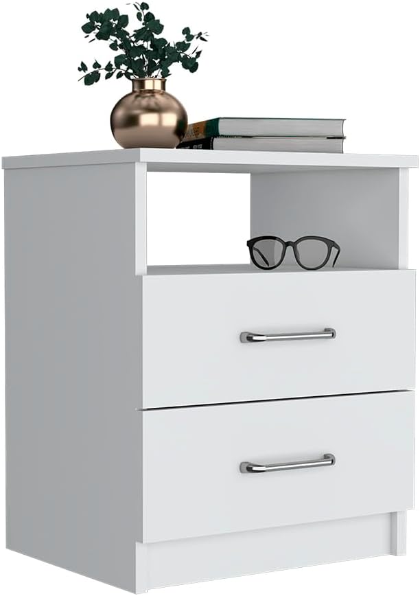 [BRAND NEW!!] Modern Nightstand End Side Table Bedside Furniture Night Stand 2 Drawer Dresser Chest with Open Shelves Small Office Filing Storage Cabinet for BEDROOM