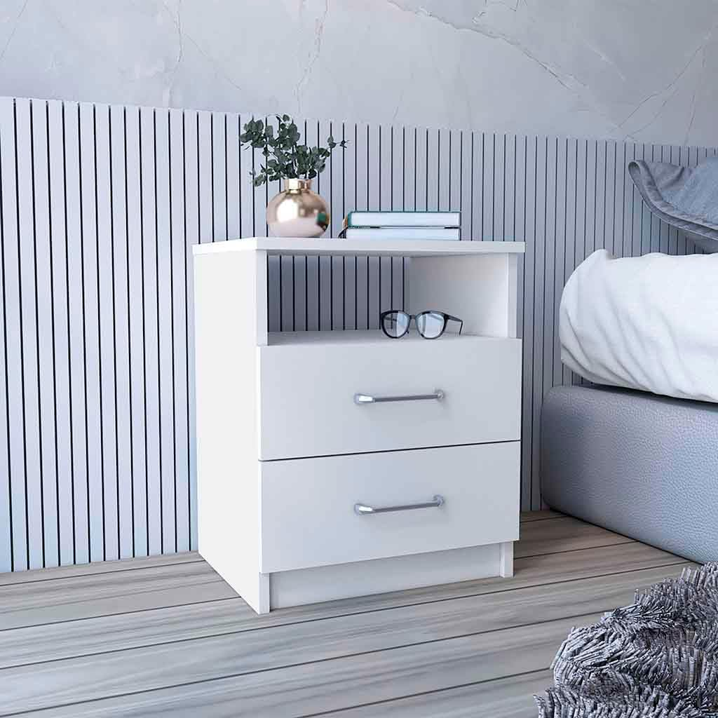 [BRAND NEW!!] Modern Nightstand End Side Table Bedside Furniture Night Stand 2 Drawer Dresser Chest with Open Shelves Small Office Filing Storage Cabinet for BEDROOM