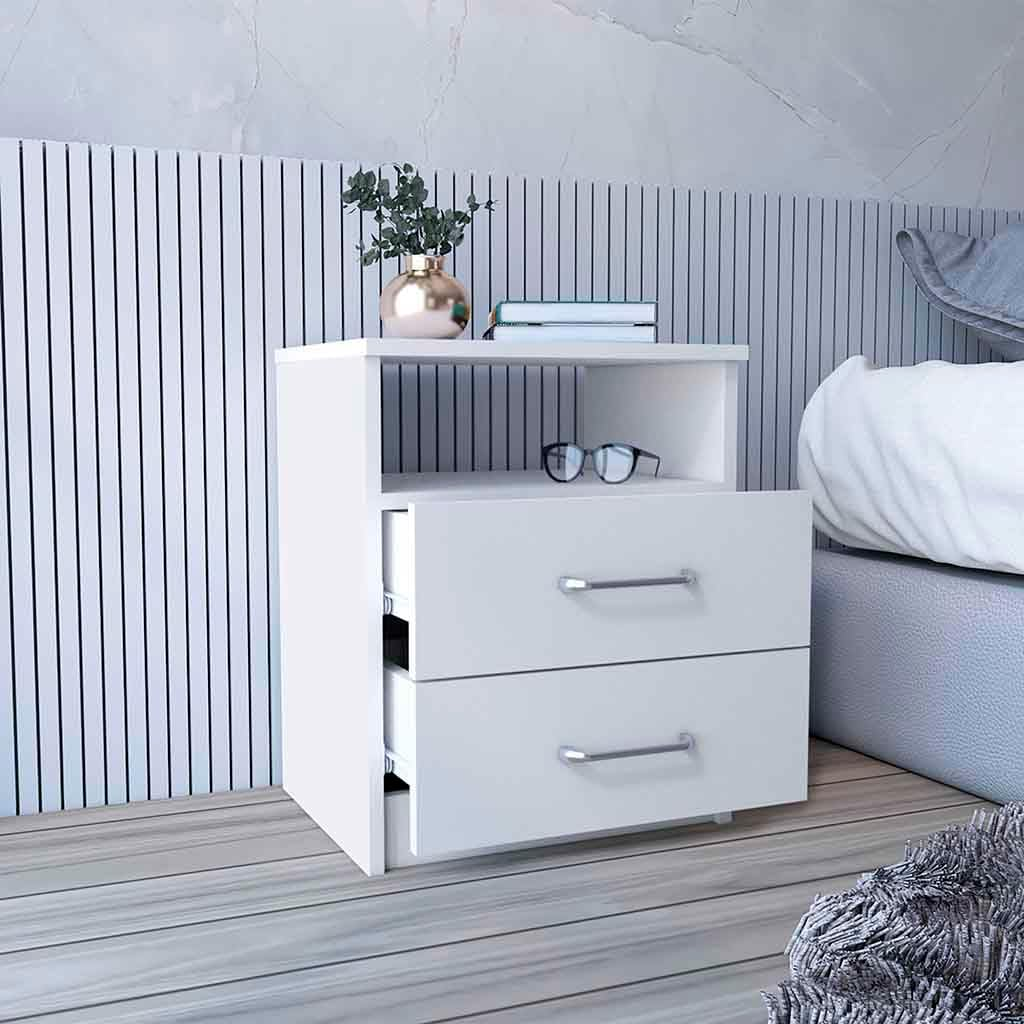 [BRAND NEW!!] Modern Nightstand End Side Table Bedside Furniture Night Stand 2 Drawer Dresser Chest with Open Shelves Small Office Filing Storage Cabinet for BEDROOM
