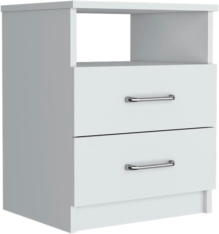 [BRAND NEW!!] Modern Nightstand End Side Table Bedside Furniture Night Stand 2 Drawer Dresser Chest with Open Shelves Small Office Filing Storage Cabinet for BEDROOM