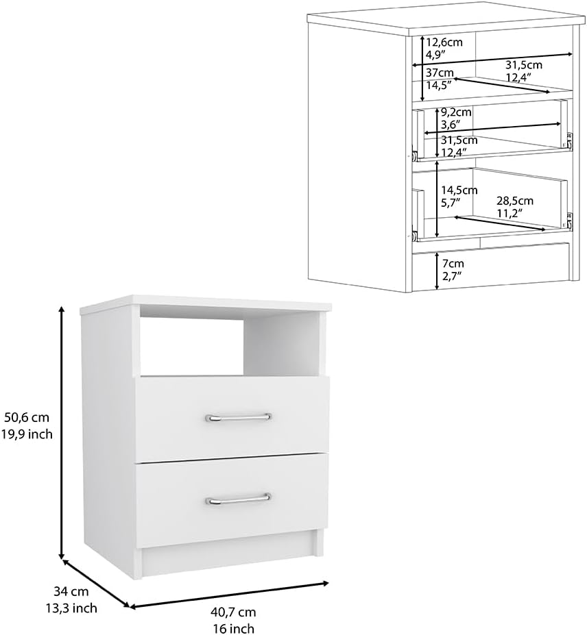 [BRAND NEW!!] Modern Nightstand End Side Table Bedside Furniture Night Stand 2 Drawer Dresser Chest with Open Shelves Small Office Filing Storage Cabinet for BEDROOM