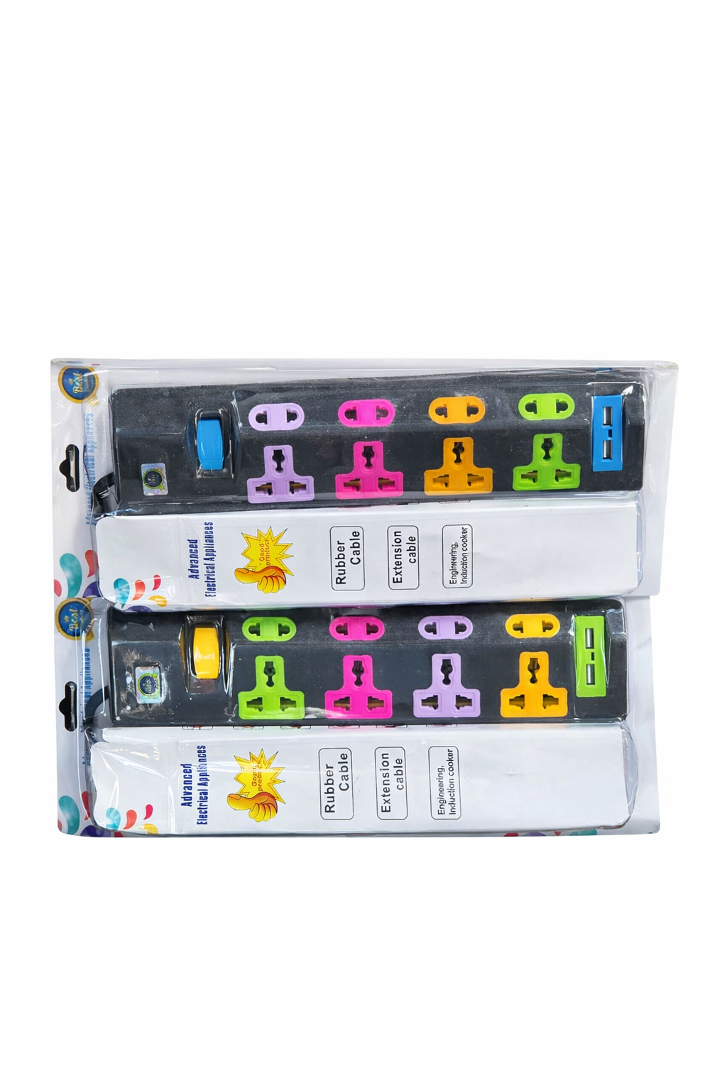 5m Multi‑Socket Extension Cable – Colourful Power Strip with  4 USB Ports, Wall‑Mountable Surge Protection for Home Office