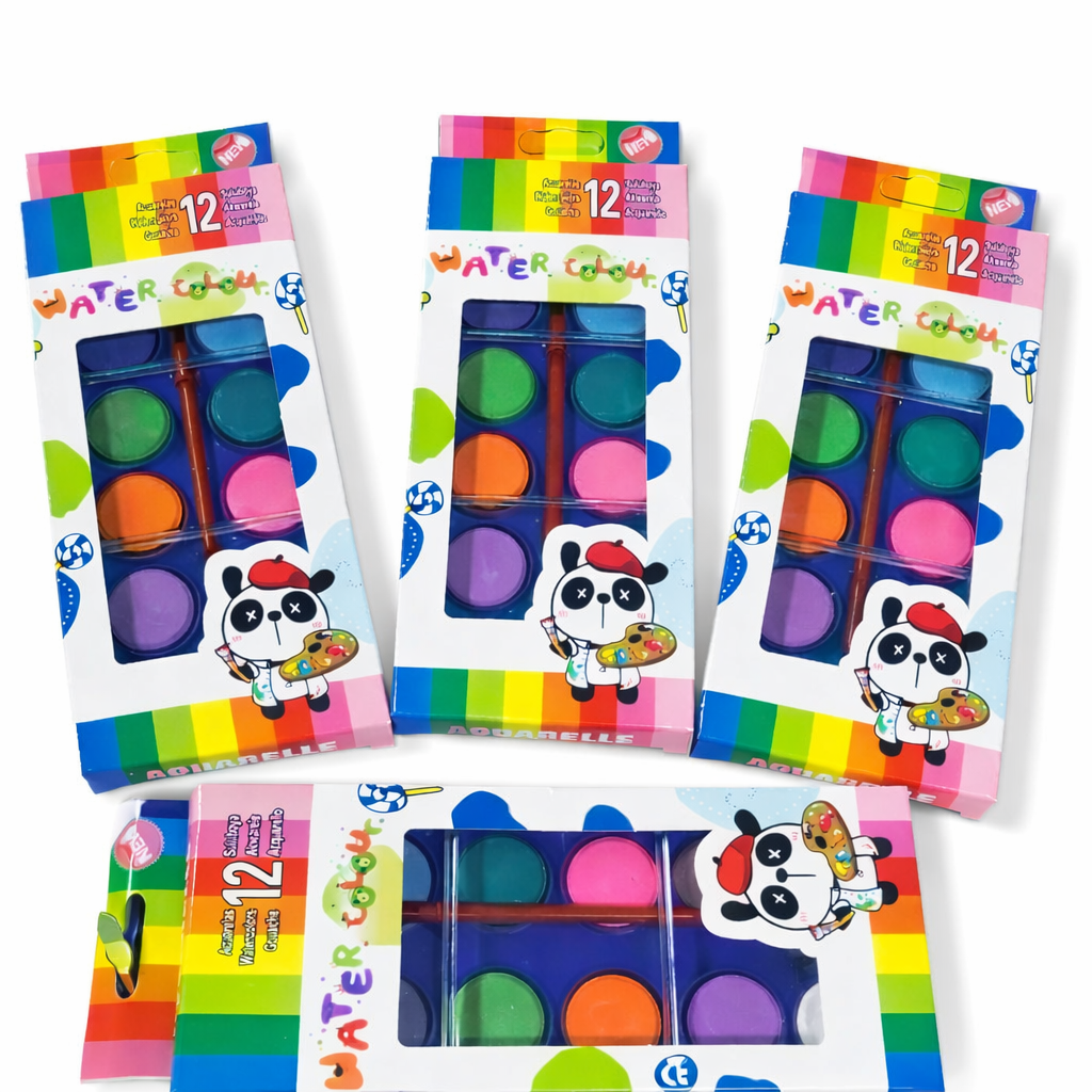 Watercolor Paint Set  Colors in Plastic Palette Tray with Paintbrush for Kids, Students & Beginners
