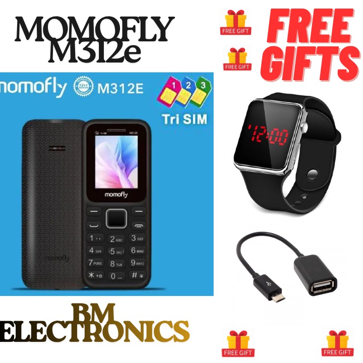 [ NEW ARRIVAL ] momofly M312E 32 MB RAM featured phone Triple SIM Regular 5C Battery, 1.77" display with BT connectivity featured phones+free gifts(WATCH+otg)