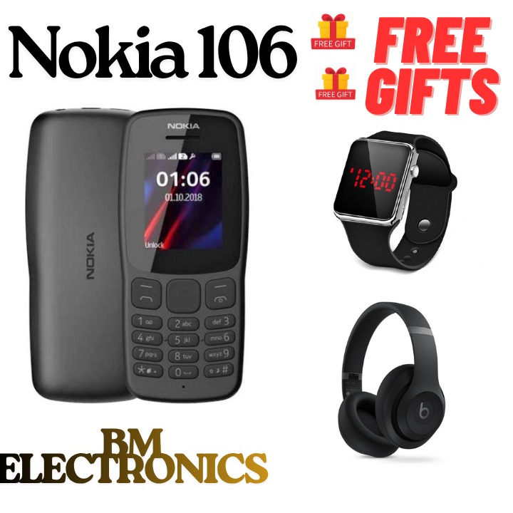 BRAND NEW Nokia 106 4G!!! Mobile Phones, 1.8" Dual SIM Cards Cell Phone 800 MAh Removable Battery Cheap Durable with FM Radio and Micro USB connector FEATURED PHONE +FREE GIFTS (HEADPHONES+WATCH)
