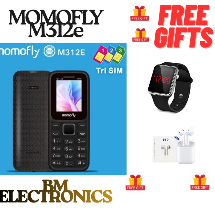 [ NEW ARRIVAL ] momofly M312E 32 MB RAM featured phone Triple SIM Regular 5C Battery, 1.77" display with BT connectivity featured phones+free gifts(WATCH+EARPODS)