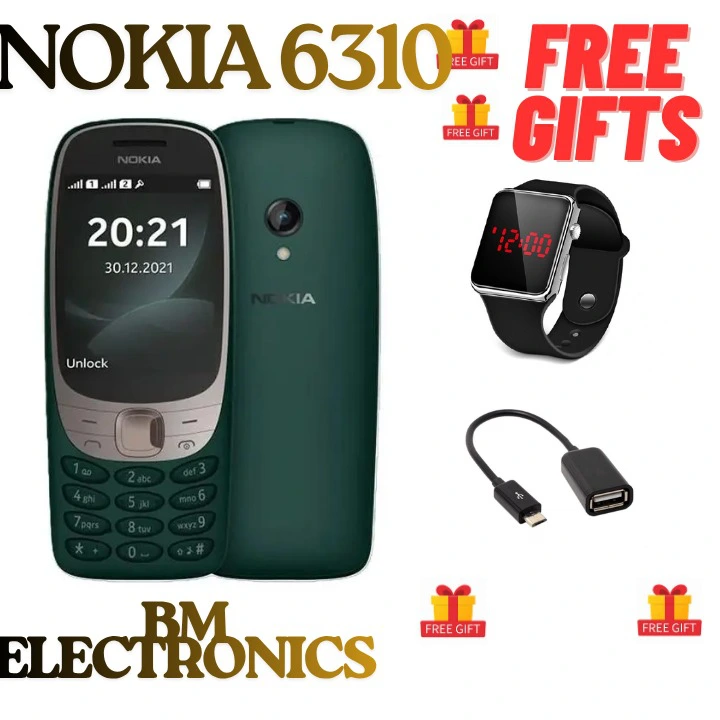 Nokia 6310 2021 Smartphone 2.8" Screen Dual SIM Phone 4g Call Rear Camera 0.5MP Shock Resistant and Durable Super Strong Signal Long Battery Memory Card Supported Featured phone +FREE GIFTS(WATCH+OTG)