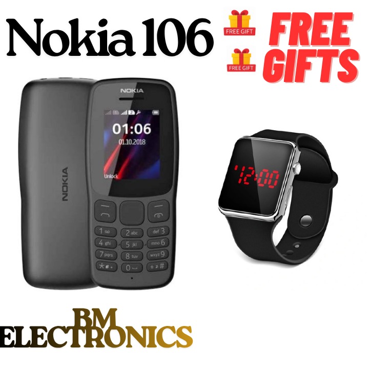 BRAND NEW Nokia 106 4G!!! Mobile Phones, 1.8" Dual SIM Cards Cell Phone 800 MAh Removable Battery Cheap Durable with FM Radio and Micro USB connector FEATURED PHONE +FREE GIFTS (WATCH)