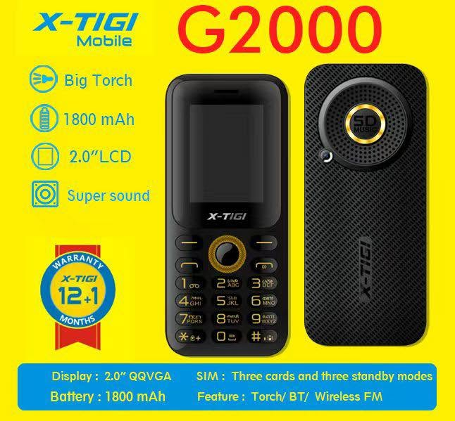 X-TIGI G2000 SCREEN 2.0’’ DUAL SIM CARD WIRELESS FM BATTERY 2000MAH BIG TORCH CAMERA LOUDER SPEAKER 1 YEAR WARRANTY KABAMBE BUTTON PHONE ON OFFER