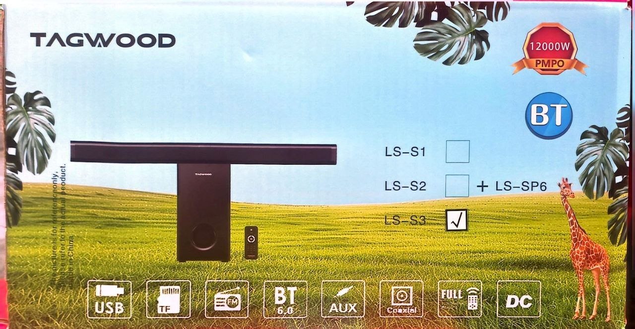 Tagwood 12000W 2.1CH Multimedia Bluetooth Woofer Speaker System Subwoofer Soundbar BT 6.0 /USB/SD/FM AC/DC System Soundbar with Remote Control S3 Speaker bass Sound Bar