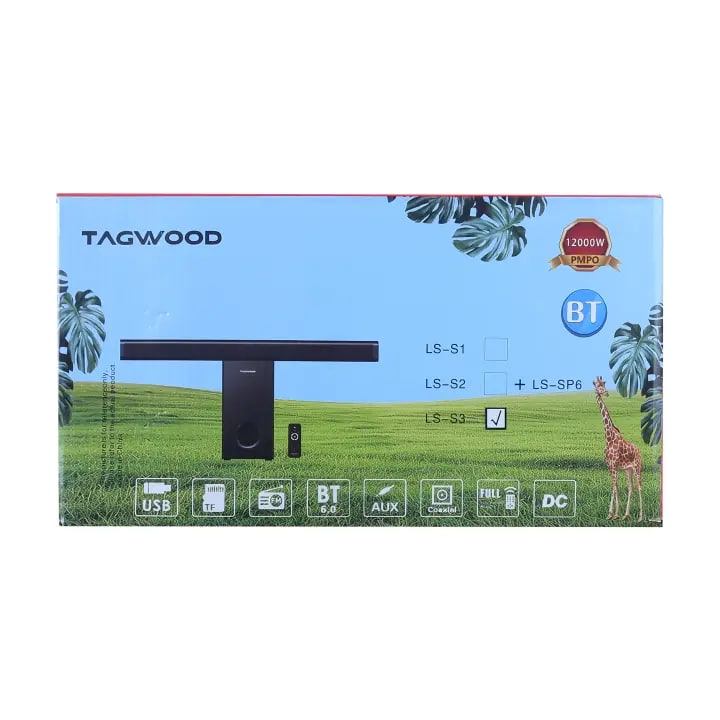 Tagwood 12000W 2.1CH Multimedia Bluetooth Woofer Speaker System Subwoofer Soundbar BT 6.0 /USB/SD/FM AC/DC System Soundbar with Remote Control S3 Speaker bass Sound Bar