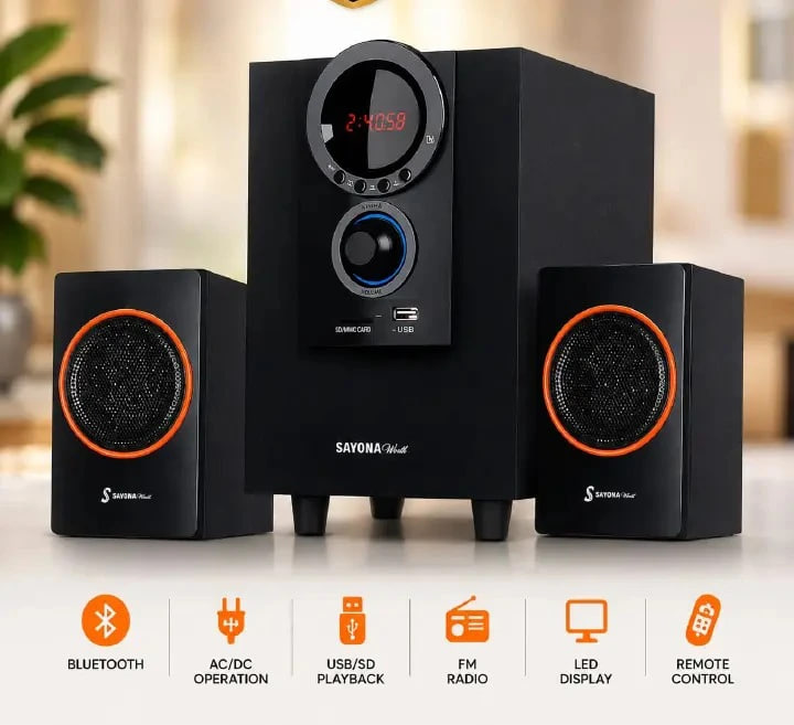 SHT-S01   2.1CH Subwoofer. Multimedia Speaker System / Subwoofer Sayona HOMETHEATRE Woofer system .AC/DC capability With Bluetooth function and Has FM radio.3000W PMPO.