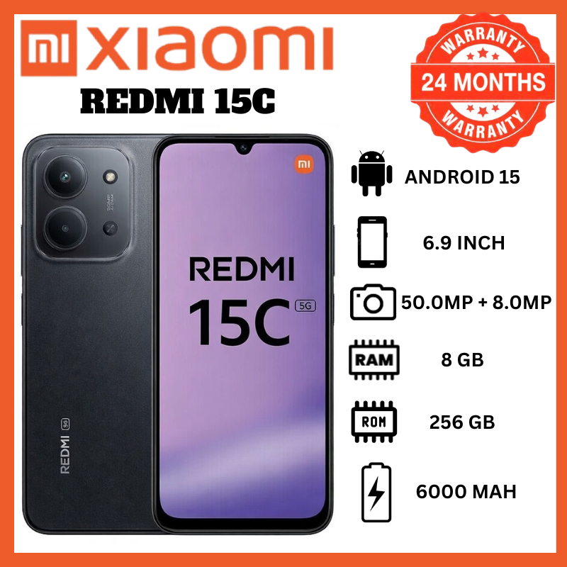 Xiaomi Redmi 15C 256GB ROM+16GB RAM(8+8 Extended)| 6000mAh Big Battery 33W Fast Charge | 6.9 Inch 120Hz Display 50MP AI Camera | Android 15 4G Dual SIM Smart Phones