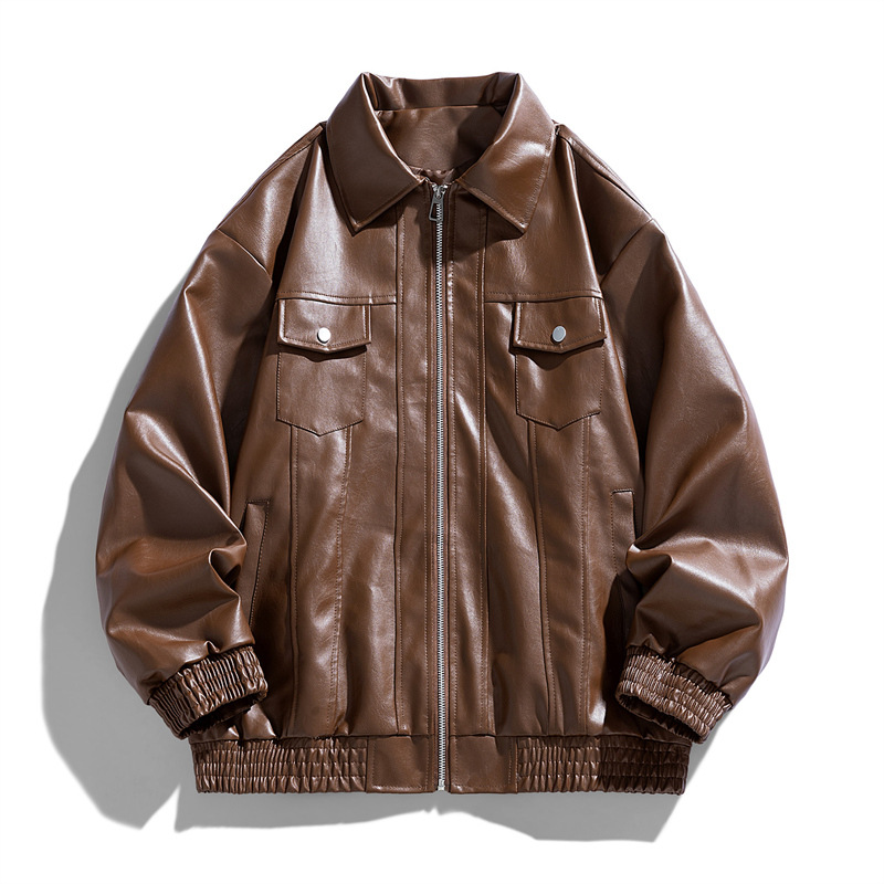 Men's High-End Stylish PU Leather Jacket Fashion Cool Motorcycle Jacket Turn-Down Collar Outerwear Vintage Trendy Youth Casual Cool Leather Coat for Men