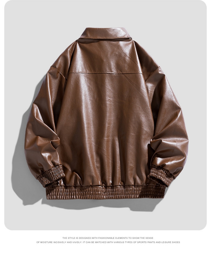 Men's High-End Stylish PU Leather Jacket Fashion Cool Motorcycle Jacket Turn-Down Collar Outerwear Vintage Trendy Youth Casual Cool Leather Coat for Men
