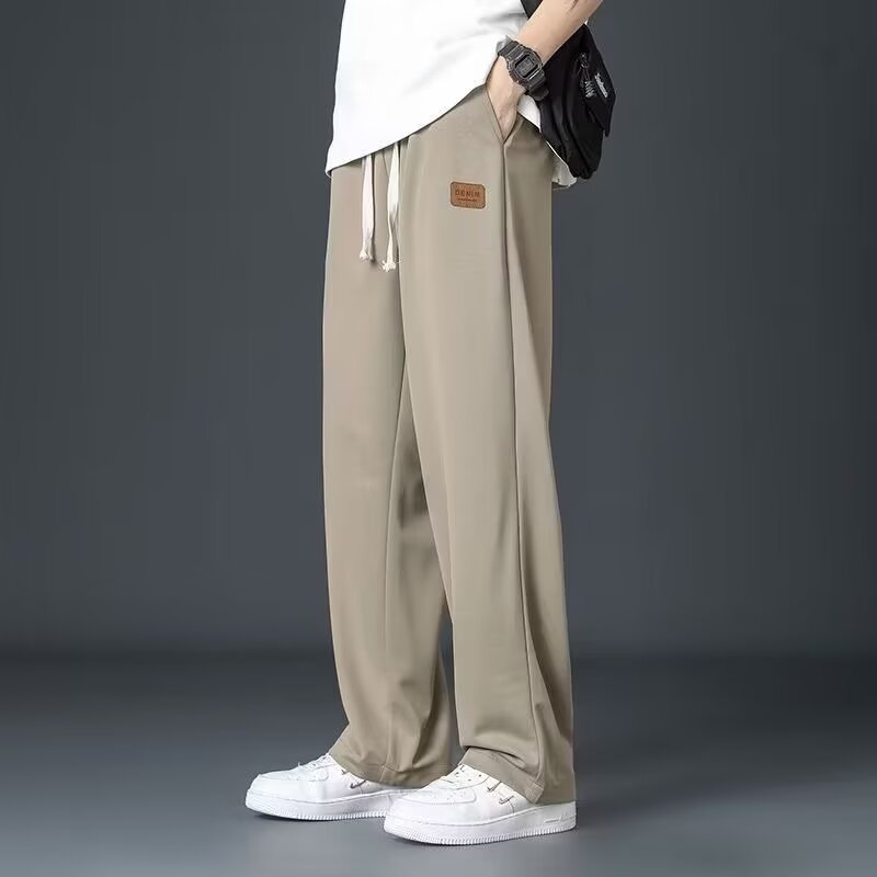 Summer Thin Ice Silk Wide Leg Pants for Men Loose Straight Drape Suit Pants Casual Floor-Length Quick-Drying Long Trousers Breathable Lightweight Daily & Outdoor Wear Pants