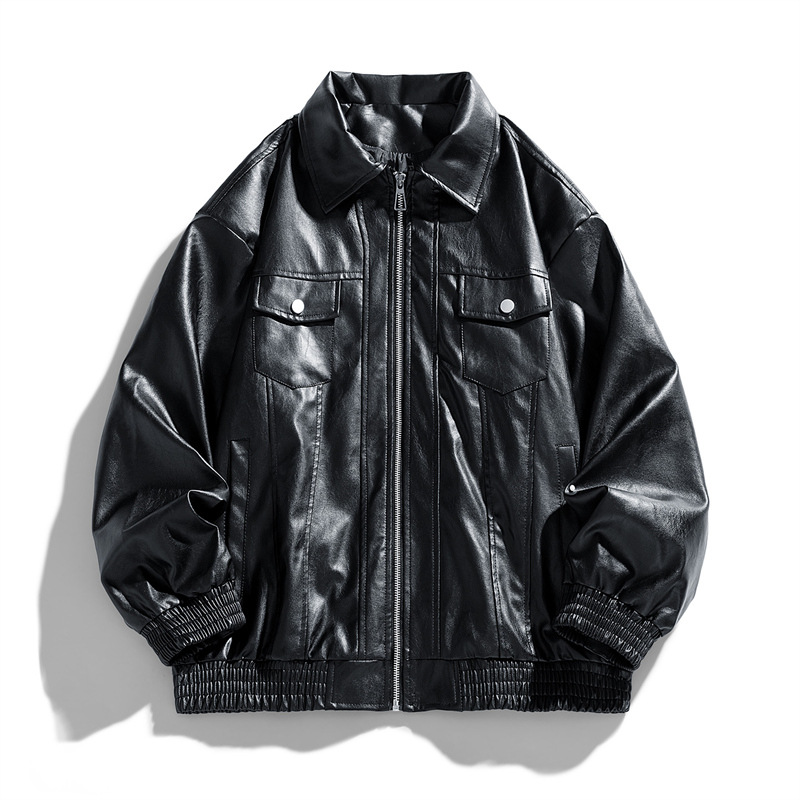 Men's High-End Stylish PU Leather Jacket Fashion Cool Motorcycle Jacket Turn-Down Collar Outerwear Vintage Trendy Youth Casual Cool Leather Coat for Men