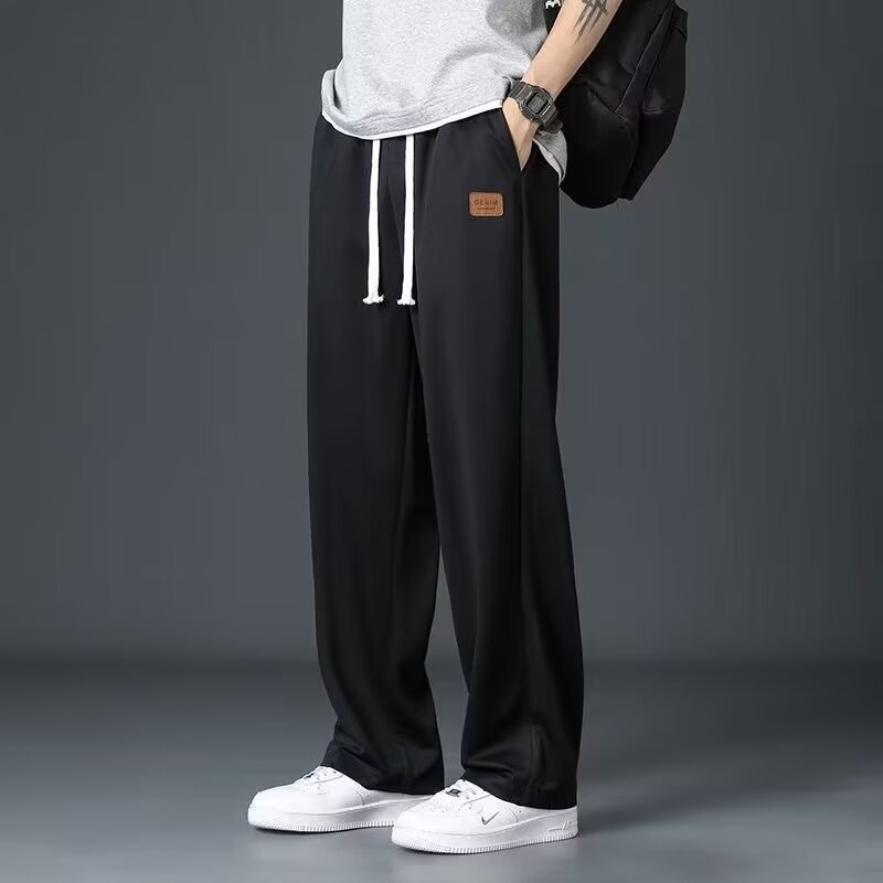 Summer Thin Ice Silk Wide Leg Pants for Men Loose Straight Drape Suit Pants Casual Floor-Length Quick-Drying Long Trousers Breathable Lightweight Daily & Outdoor Wear Pants