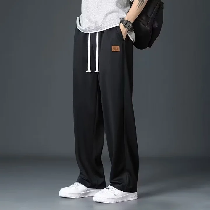 Summer Thin Ice Silk Wide Leg Pants for Men Loose Straight Drape Suit Pants Casual Floor-Length Quick-Drying Long Trousers Breathable Lightweight Daily & Outdoor Wear Pants