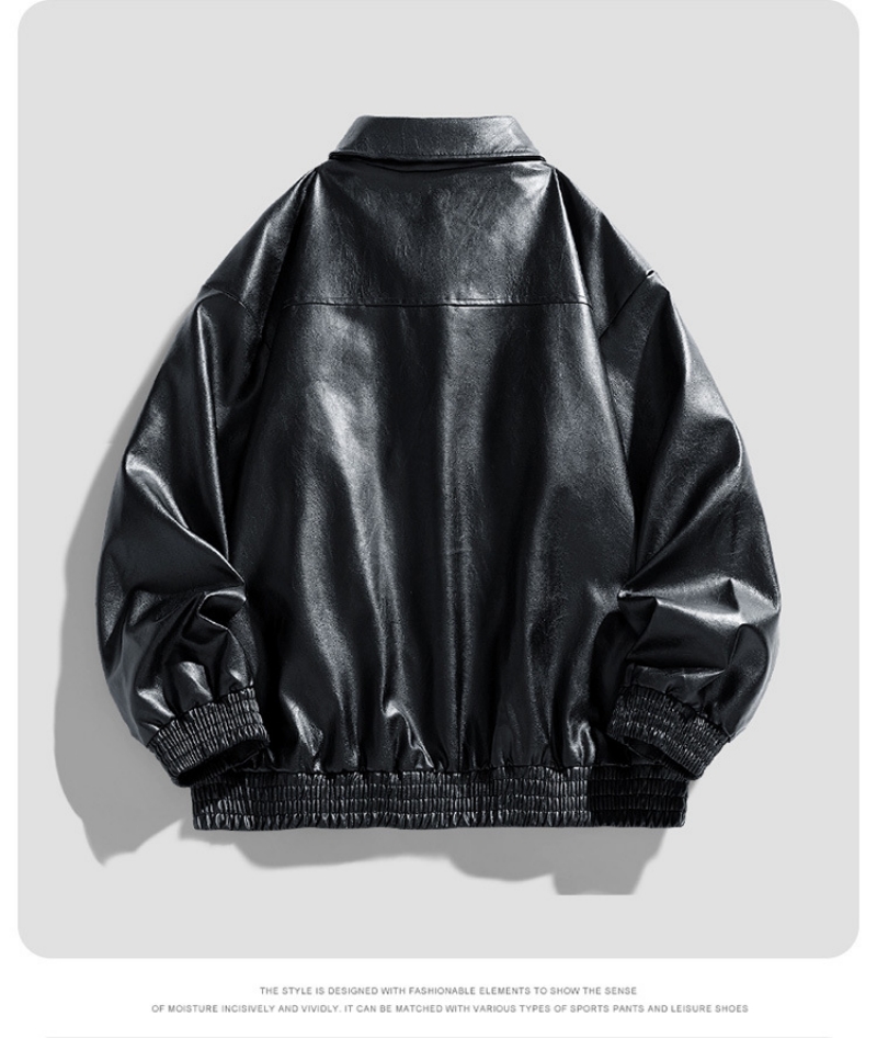 Men's High-End Stylish PU Leather Jacket Fashion Cool Motorcycle Jacket Turn-Down Collar Outerwear Vintage Trendy Youth Casual Cool Leather Coat for Men