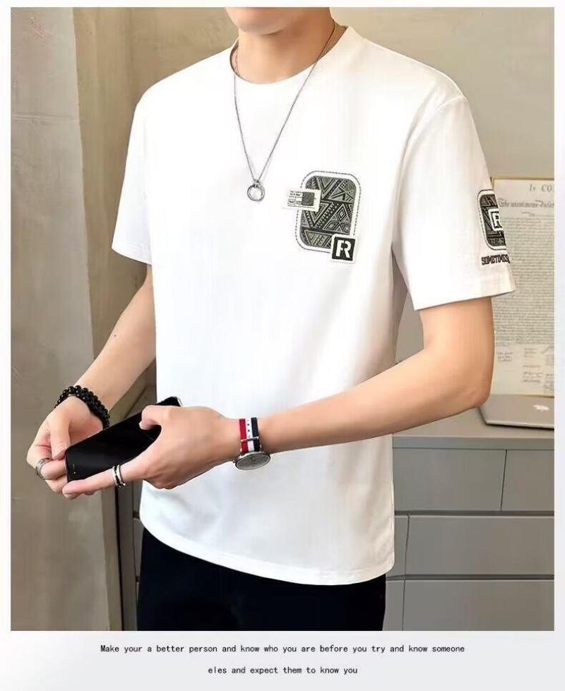 High-end Fashion Men's Summer Short Sleeve T-shirt New Trendy Brand Slim Fit Printed Top Pure Cotton Half Sleeve Tee Casual Sports Daily Wear Shirt for Young Men