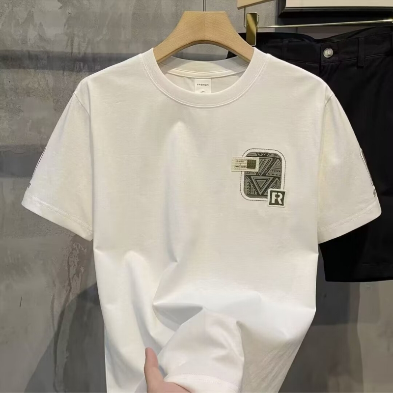 High-end Fashion Men's Summer Short Sleeve T-shirt New Trendy Brand Slim Fit Printed Top Pure Cotton Half Sleeve Tee Casual Sports Daily Wear Shirt for Young Men