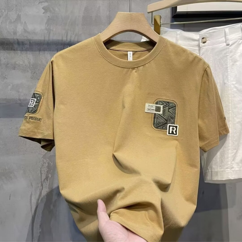 High-end Fashion Men's Summer Short Sleeve T-shirt New Trendy Brand Slim Fit Printed Top Pure Cotton Half Sleeve Tee Casual Sports Daily Wear Shirt for Young Men