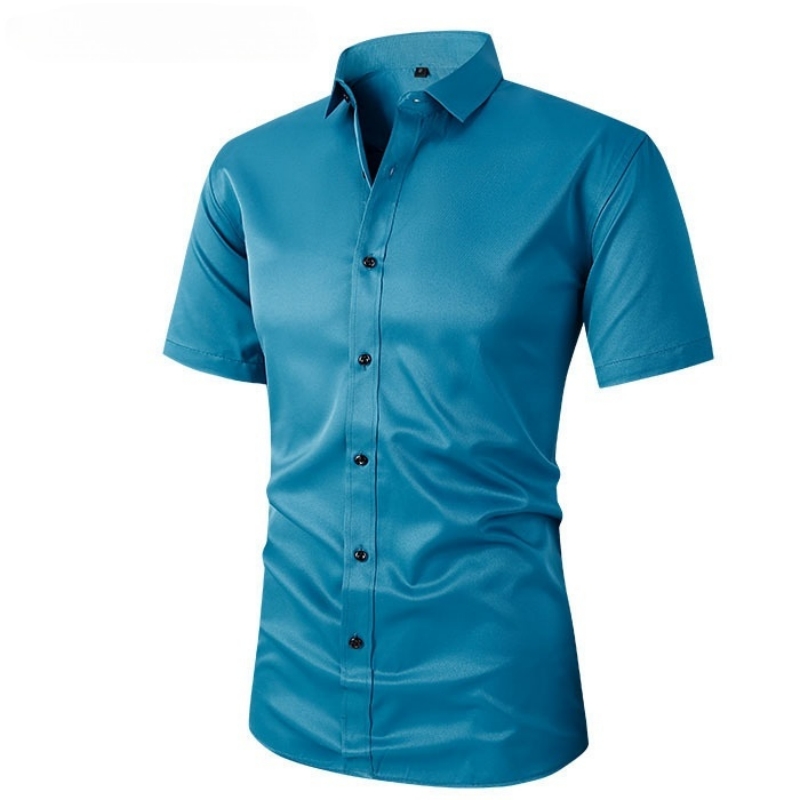 Top Hot Item in Africa Formal Office Shirt for Men Solid Color Short Sleeve Design Slim Cutting Four-Way Stretch Wrinkle Free & Non-Iron Big & Plus Size Men's Clothing