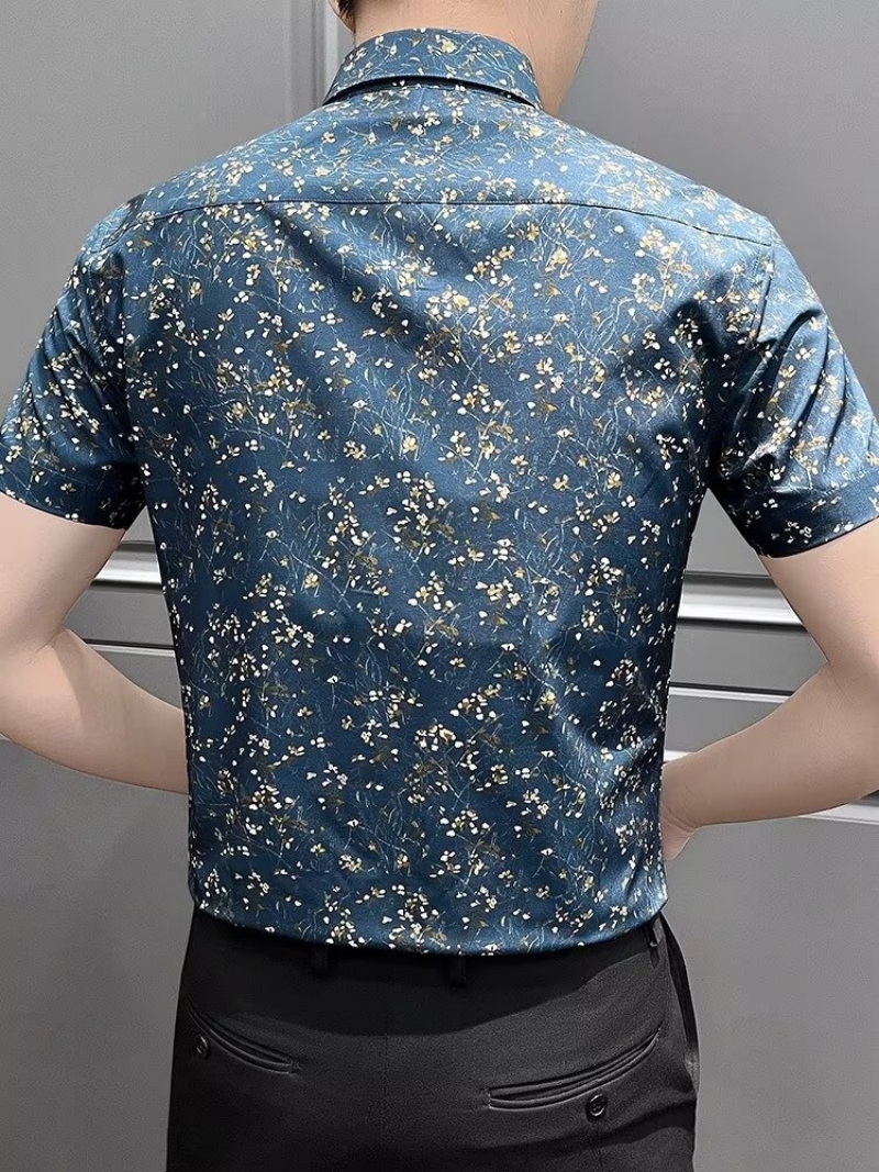 Hot Selling in Africa Premium Men's Short Sleeve Lapel Collar Shirt New Summer Floral Print Slim Fit Blouse Versatile Formal Business Casual Shirts for Young Office Working Men
